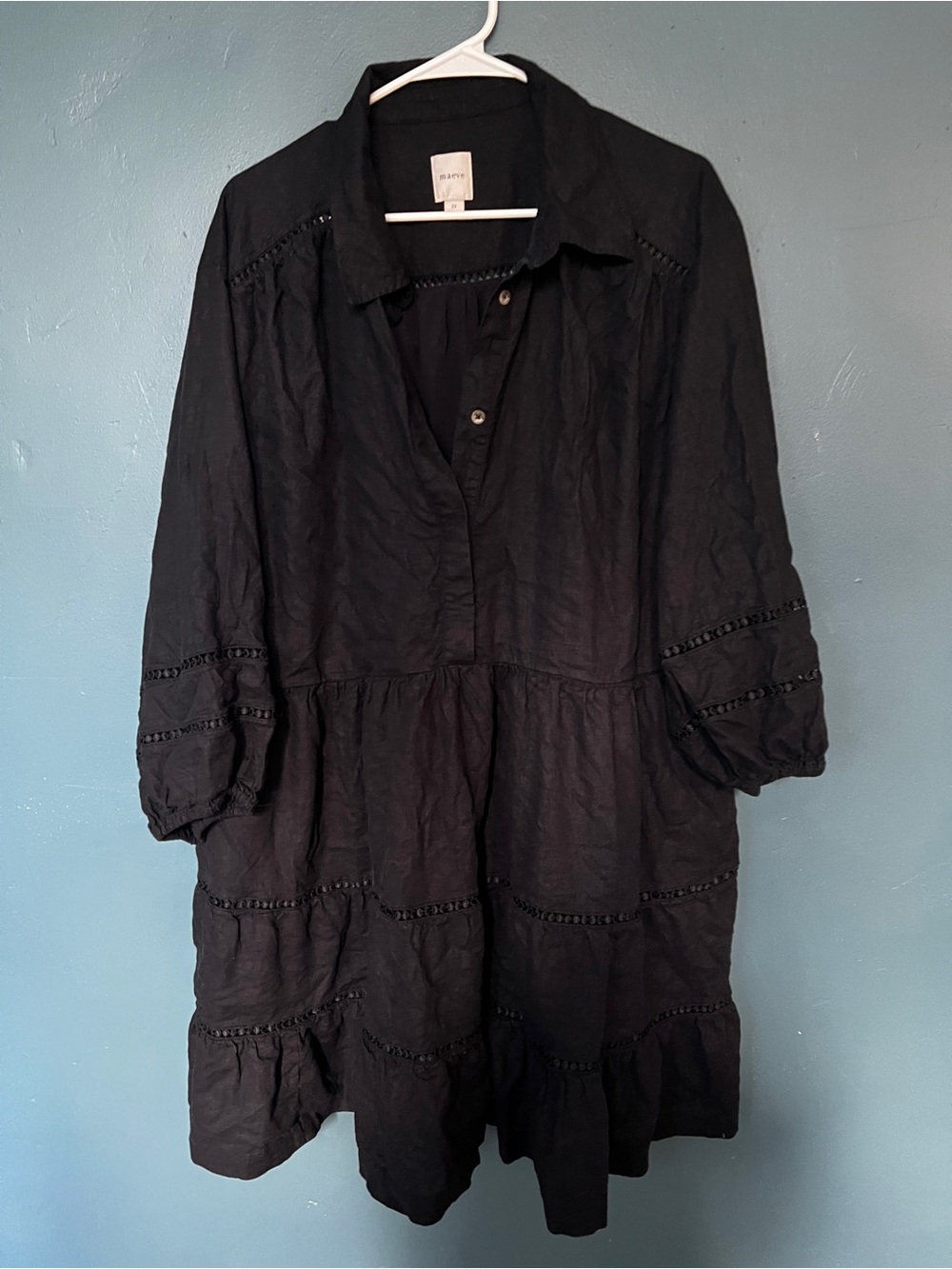 Anthropologie Bettina Tiered Mini Shirt Dress By Maeve: linen | black onyx | 2x